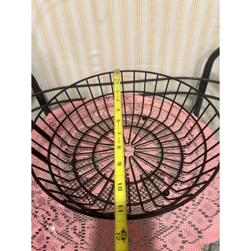 Black Metal Wire Fruit Bowl with Banana Hanger Hook Kitchen Countertop Storage